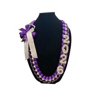 Class of 2026 Graduation Lei with Bling Beaded 2026 Red Black White Ribbon Lei